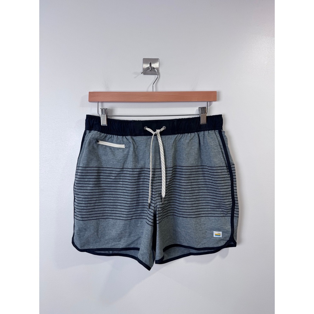 Vuori Men Grey Banks Shorts Striped Athletic Performance Medium